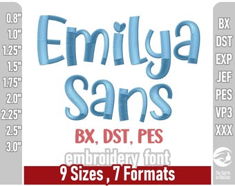 Czcionka do haftu Emilya Sans | Fantazyjne litery do haftu maszynowego | Litery, cyfry, symbole | Dostępne formaty: PES, BX, DST