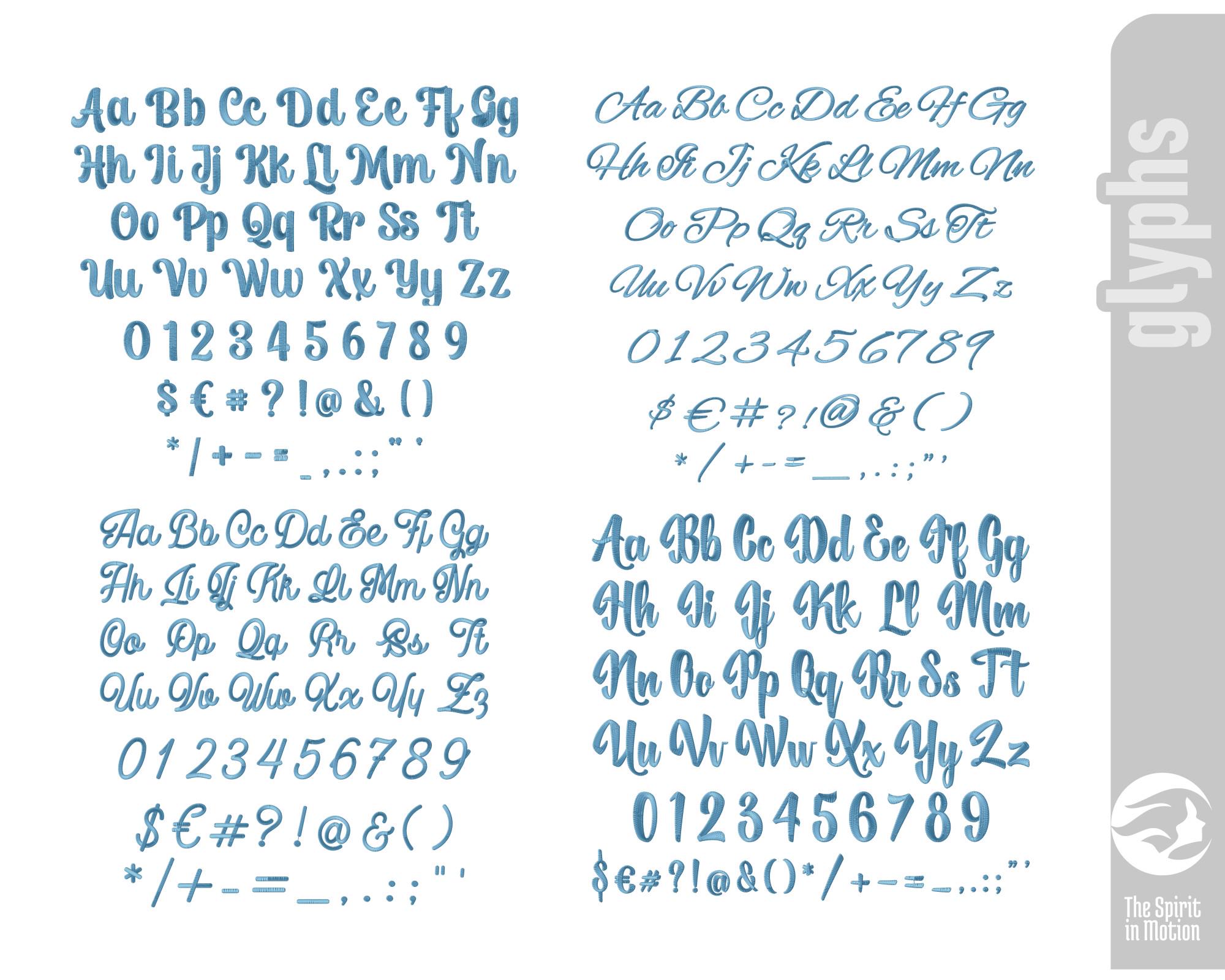 Script Embroidery Font Bundle #3 | 8 Hand-digitized Script Fonts ...