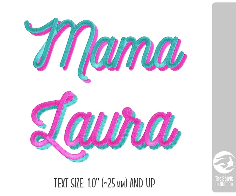 Custom Shadow Text Embroidery in Script Font | Multi-color PES, JEF ...
