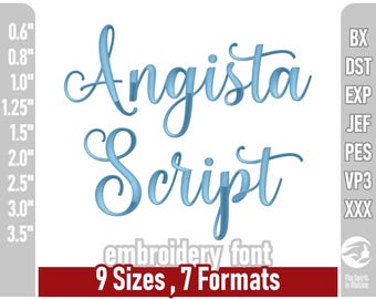 Angista Script Embroidery Font | Machine Embroidery Letters | Multiple Formats including PES, BX, DST