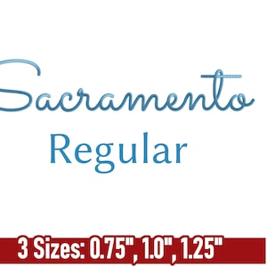 Fuente de bordado Sacramento Script / Letras monolineales para bordado a máquina / Múltiples formatos, incluyendo PES, JEF y BX