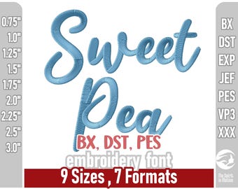 Sweet Pea Cursive Embroidery Font | Playful Machine Embroidery Alphabet | Formats Include PES, JEF. BX
