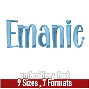 Emanie Cute Display Embroidery Font | Cartoon Machine Embroidery Letters | Letters, Numbers, Symbols |  Formats include PES, BX, DST