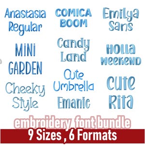 Whimsical Embroidery Font Bundle #1 | 10 Playful Hand-digitized Keyboard Fonts - Includes PES, BX, DST for Popular Embroidery Machines