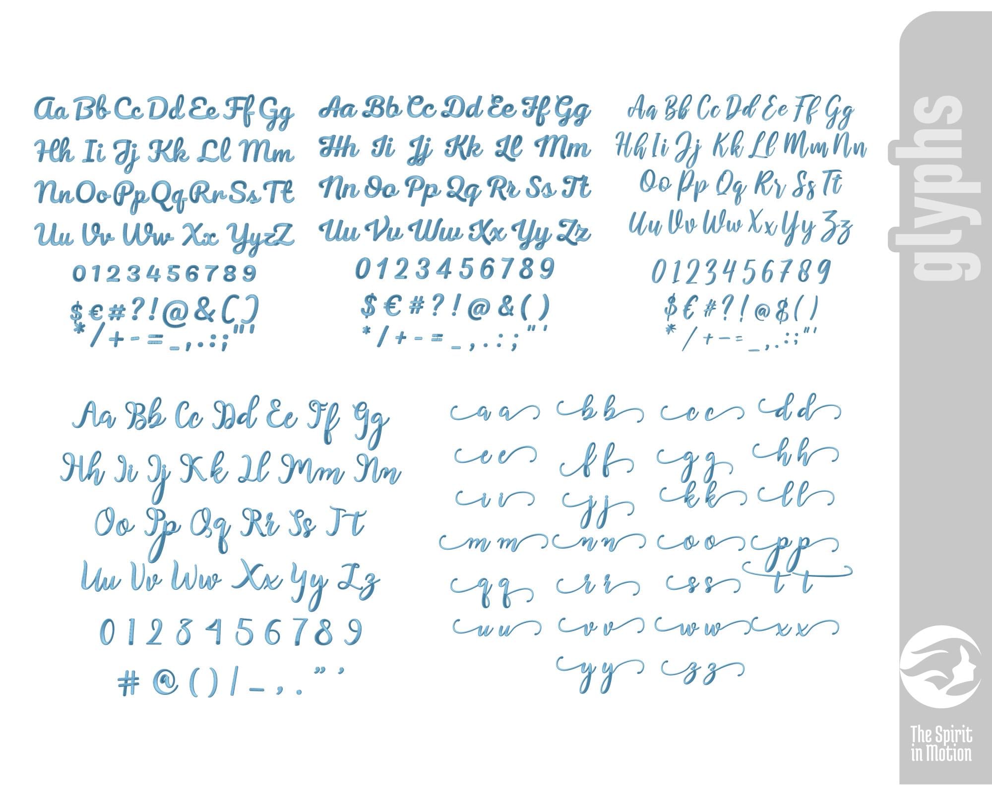 Script Embroidery Font Bundle #3 | 8 Hand-digitized Script Fonts ...