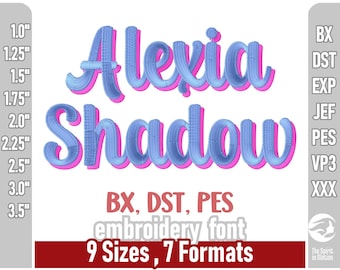 Czcionka do haftu Alexia Bright Shadow | Alfabet do haftu maszynowego | PES, JEF. BX