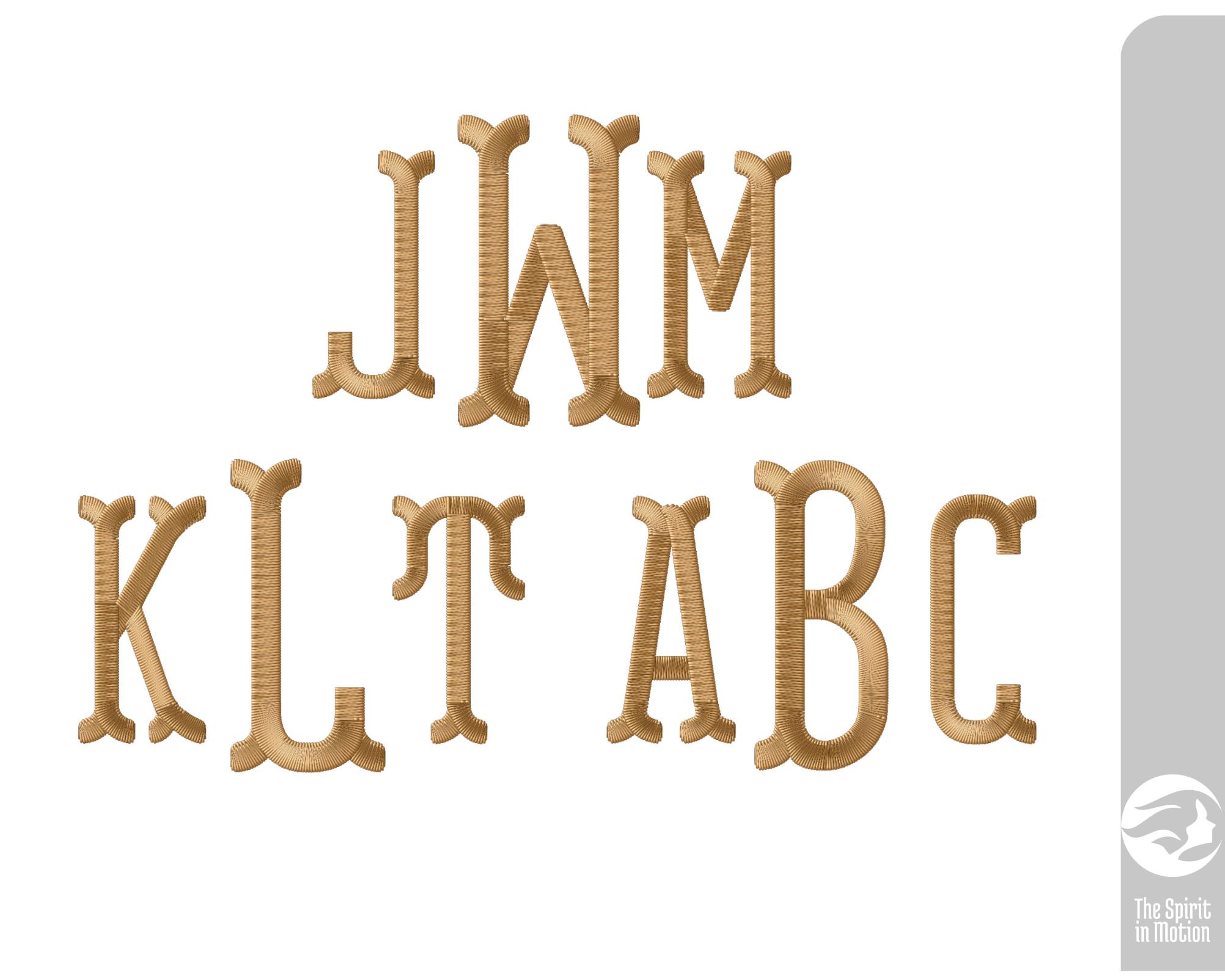 Three-letter Fishtail Monogram Embroidery Font | Rounded Serif Machine ...
