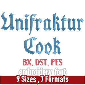 Unifraktur Cook Blackletter Embroidery Font | Gothic Machine Embroidery Letters | Multiple Formats including PES, BX. DST