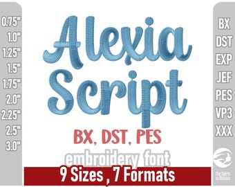 Czcionka do haftu Alexia Bright Script | Litery do haftu maszynowego | Wiele formatów, w tym PES, JEF. BX