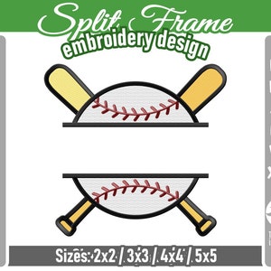 Baseball Split Frame Filled Stickerei | Fledermäuse und Ball | Maschinenstickerei Softball Logo Design | Schulstickerei PES, JEF, DST