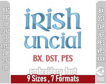Irish Uncial Embroidery Font | Celtic Machine Embroidery Letters | Medieval Embroidery Font | Multiple Sizes & Formats incl. PES, BX. DST