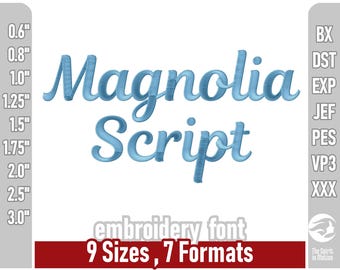 Magnolia Script Embroidery Font | Machine Embroidery Letters | Multiple Formats including PES, JEF. BX