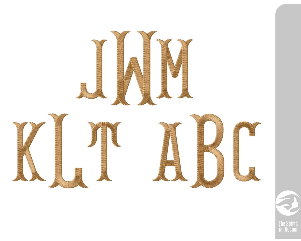 Three-letter Fishtail Monogram Embroidery Font | Tapered Serif Machine ...