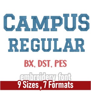 Campus Regular Athletic Script Embroidery Font | Varsity Machine Embroidery Letters | Back to School | Formats including PES, BX, DST