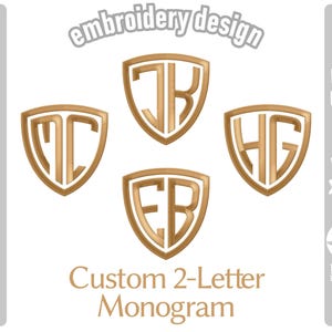Custom 2-Letter Shield Monogram Embroidery Design | Personalized Monogram | PES, JEF, DST | Birthday Gift Embroidery