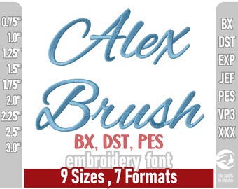 Czcionka do haftu Alex Brush Script | Alfabet do haftu maszynowego | PES, BX, DST