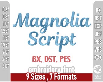 Czcionka do haftu Magnolia Script | Litery do haftu maszynowego | Wiele formatów, w tym PES, JEF, BX