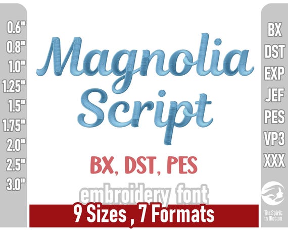Magnolia Script Embroidery Font | Machine Embroidery Letters | Multiple Formats including PES, JEF. BX