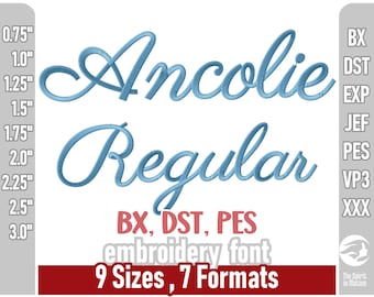 Ancolie Regular Script Embroidery Font | Cursive Wedding Embroidery Letters | Formats include PES, JEF. BX