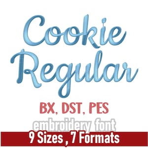 Font per ricamo Cookie Regular Script / Lettere per ricamo a macchina, 9 dimensioni / Formati multipli inclusi PES, JEF. BX
