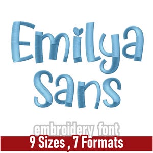 Fuente de bordado Emilya Sans Display / Letras caprichosas para bordado a máquina / Letras, números, símbolos / Formatos que incluyen PES, BX, DST