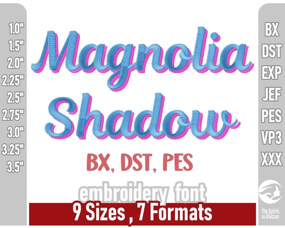Magnolia Shadow Embroidery Font | Double Satin Machine Embroidery Letters | Multiple Formats including PES, JEF. BX