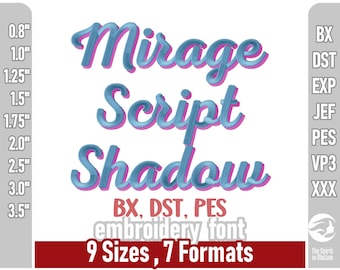 Mirage Script Shadow Embroidery Font | 3D Multicolor Font