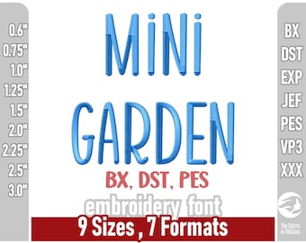 Czcionka do haftu Mini Garden | Zabawna czcionka do wyświetlania | Litery do haftu maszynowego | Wiele formatów, w tym PES, BX, DST