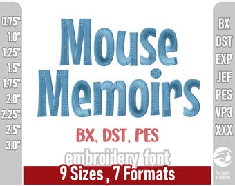 Czcionka do haftu kreskówkowego Mouse Memoirs | Alfabet do haftu maszynowego | Wiele formatów, w tym PES, DST. BX