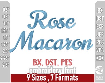 Czcionka do haftu Rose Macaron Script | Elegancka czcionka kursywna do haftu maszynowego | Dostępne formaty: PES, JEF, BX
