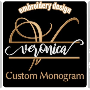 Diseño de bordado de monograma con marco dividido personalizado con fuente manuscrita / Monograma personalizado / PES, JEF, DST / Bordado para regalo de boda