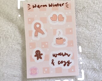 | d’hiver chaud Mignon minimaliste Kawaii Esthétique Sticker Sheet Journal Penpal Papeterie Hiver Saison