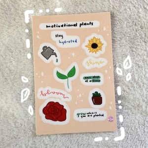 Motivational Plants | Sticker Sheet Cute Kawaii Plants Encouragement Words Aesthetic Journaling Crafting Penpal Scrapbook