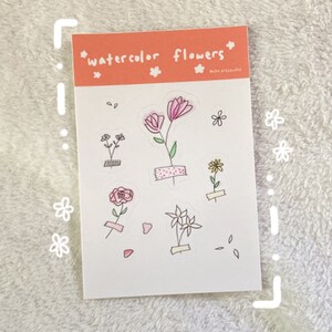 Watercolor Flowers | Minimalist Kawaii Cute Sticker Sheet Stationery Craft Journal Penpal Art