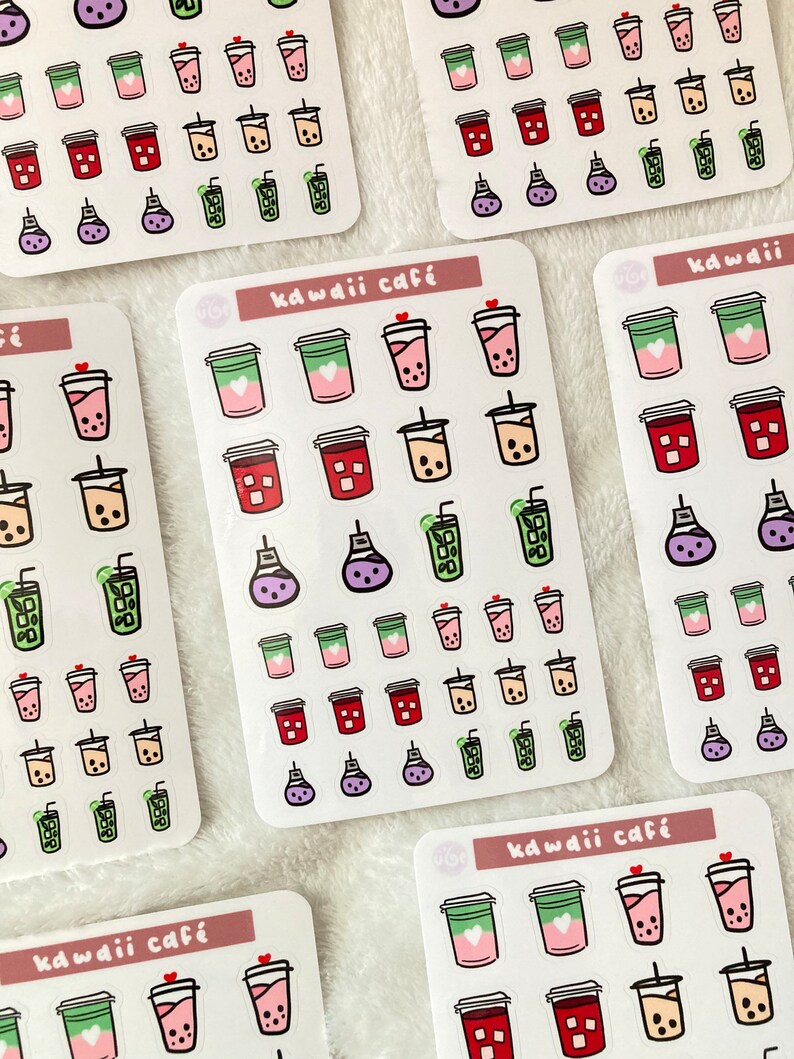 Kawaii Cafe Drink Sticker Sheet - Etsy