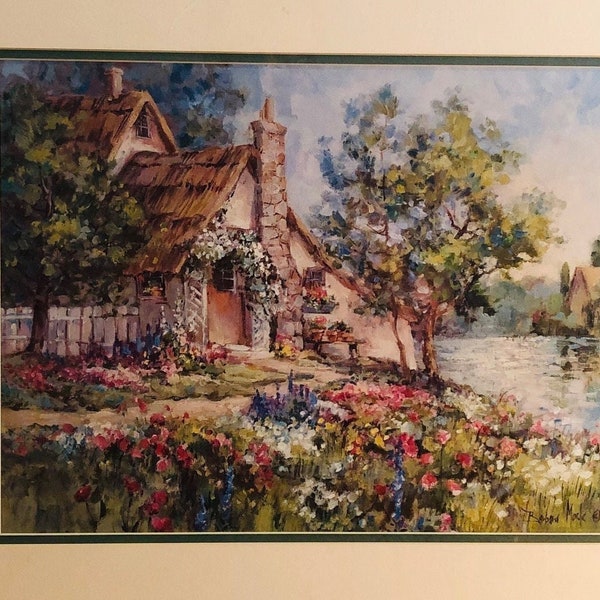 Country cottage in flowers untitled print by Barbara Mock
