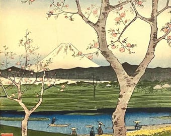 Las afueras de Koshigaya en la provincia de Musashi - grabado en madera del original (Utagawa Hiroshige)