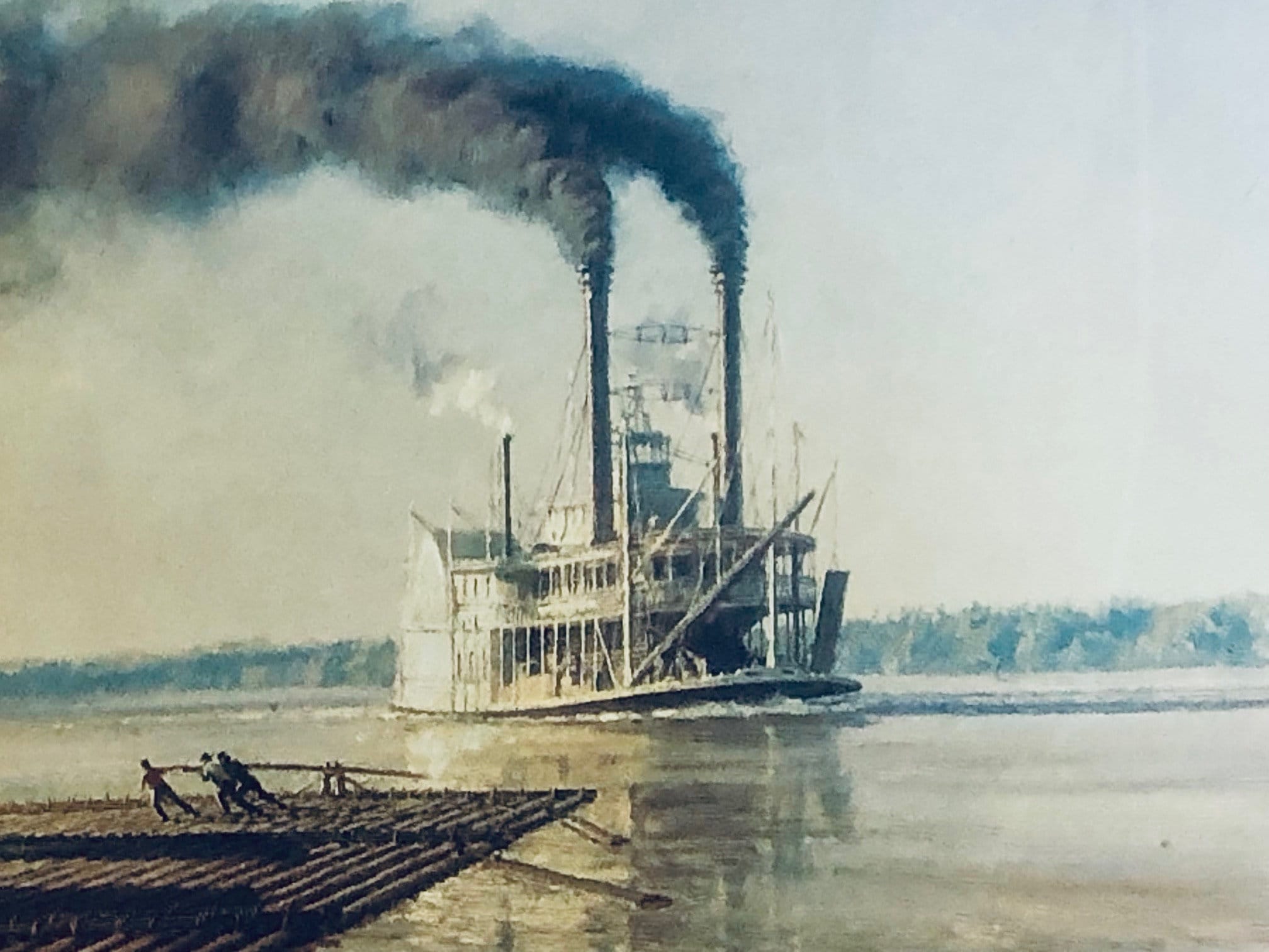 Steamboat and River Raft - Decorative Print - Etsy