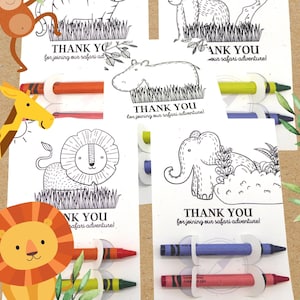 Jungle Party coloring party favors - 5 different cute animals, kids party, safari party, animal theme party, gifts, goodie bags, gift bag