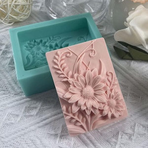 Molde cuadrado para barra de jabón, molde de silicona para barra de loción, flores, herramientas para hacer jabón