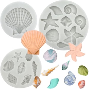 3 PCS Marine Theme Cake Fondant Silicone Mold Seashell Conch Starfish Coral Baking Molds for DIY Cake Decoration Chocolate Candy Polymer
