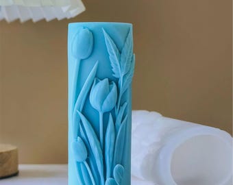 Tulip Flower Cylinder Silicone Mold | Candle, Resin, Soap Crafting