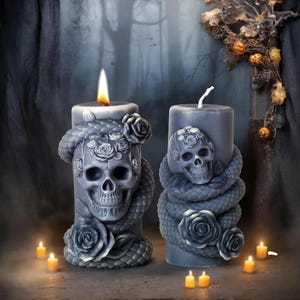 2 x Gothic skull and snake silicone mould perfect for candles, soap, resin and cakes - free worldwide shipping