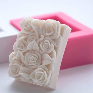 Molde cuadrado para barra de jabón, molde de silicona para barra de loción, flores, herramientas para hacer jabón