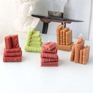 Set of four 3D Book Silicone Candle Mold Literary Style Plaster Epoxy Resin Casting Mould Bookshelf Ornament Study Decors Making Supplies