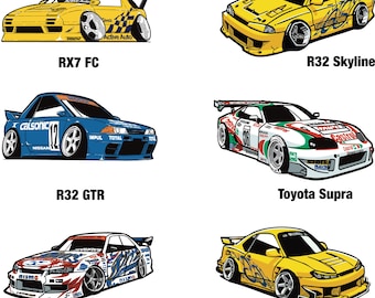 Super GT, JGTC, D1GP, ER34, Calsonic, naklejka z inicjałem D, Toms Supra, 326 Power, lata 90., prezent dla miłośnika samochodów, 240sx, naklejki jdm, gtr, rx7, Supra, S15