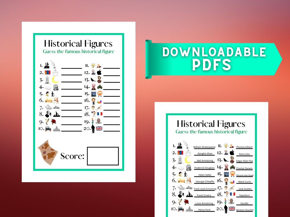 History Trivia / Historical Figure Emoji Pictionary Trivia / Etsy