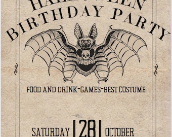 Vintage Bats Spooky Halloween Party Invitation