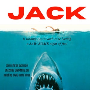 Invitación de cumpleaños temática de JAWS o Shark DESCARGA DIGITAL