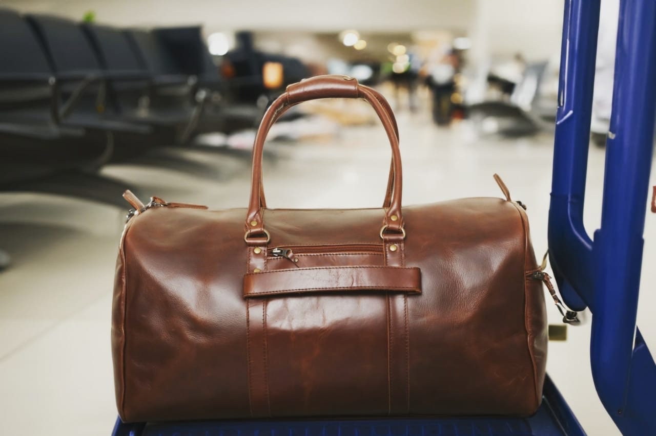 Leather Duffel Bag Trolley Holder Cabin Bag Weekender Bag Mens Travel